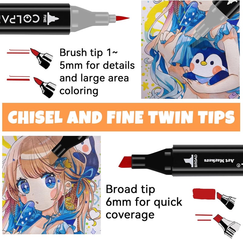 colart 168 Colors Alcohol Markers Brush Tip Dual Tip Art Marker Pens with Pen Holder and Carry Bag for Adult Coloring Painting Supplies Perfect for Painting, Coloring, Sketching and Drawing - Image 2